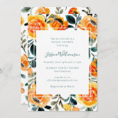 サマーオレンジウォーターカラーフラワーズブライダルシャワー 招待状 (正面/裏面)
