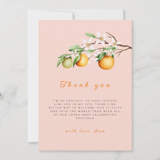 サマーオレンジシトラスクレメンチンベビーシャワー サンキューカード (正面)