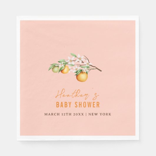 サマーオレンジシトラスクレメンチンベビーシャワー スタンダードランチョンナプキン (正面)