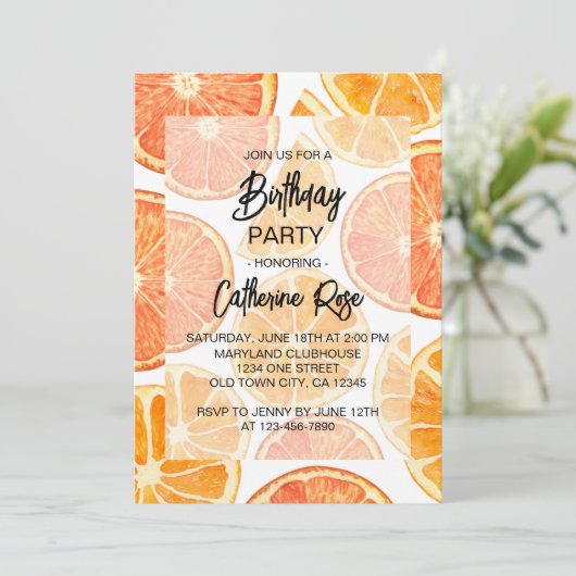 サマーオレンジシトラススライス誕生日パーティー 招待状 (スタンド正面)