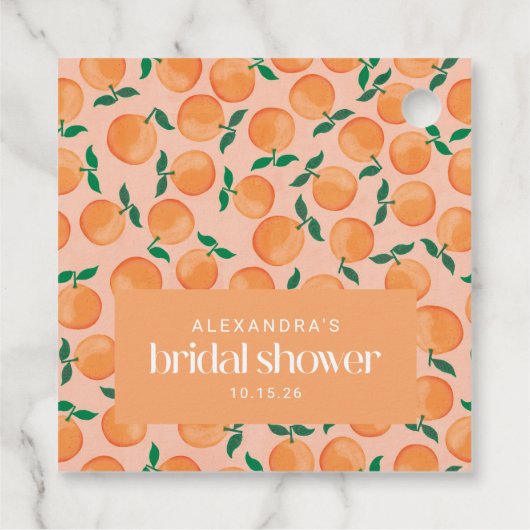 サマーオレンジフルーツピンクブライダルシャワーカスタム フェイバータグ (裏面)