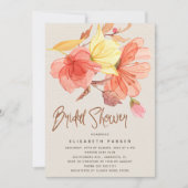 サマーオレンジ色の水カラーフローラブライダルシャワー 招待状 (正面)