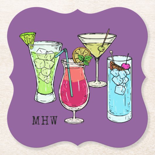サマーカクテルカスタムモノグラム紙コースター ペーパーコースター (正面)