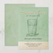 サマーカクテルパーティーアダルトレトロスタイルミントグリーン 招待状 (正面/裏面)