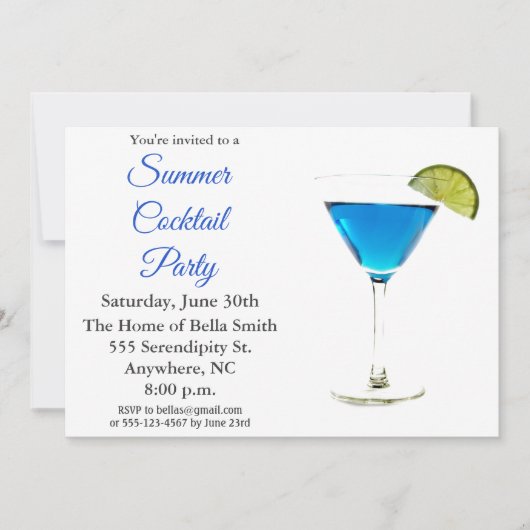 サマーカクテルパーティーブルー招待状 招待状 (正面)