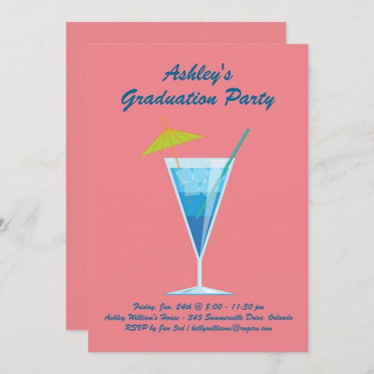 サマーカクテル卒業パーティー – Coral 招待状 (正面/裏面)