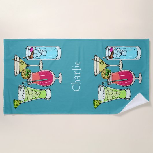 サマーカクテル名前をカスタムするビーチタオル ビーチタオル (正面)
