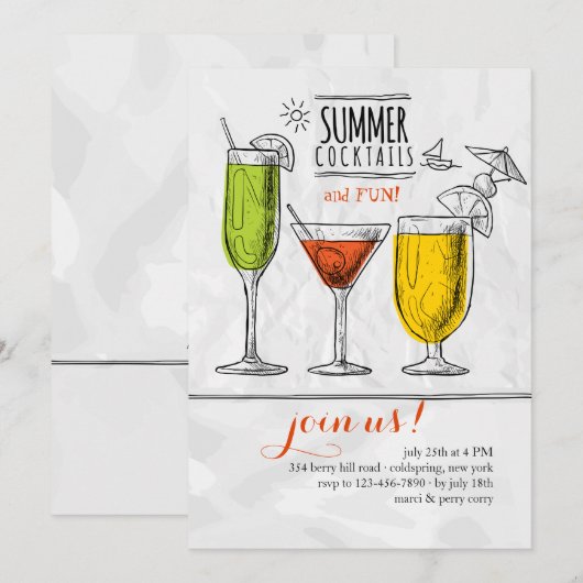 サマーカクテル招待状 招待状 (正面/裏面)