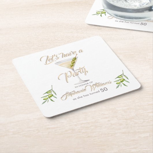 サマーカクテル 女性の50歳誕生日パーティー スクエアペーパーコースター (アングル)