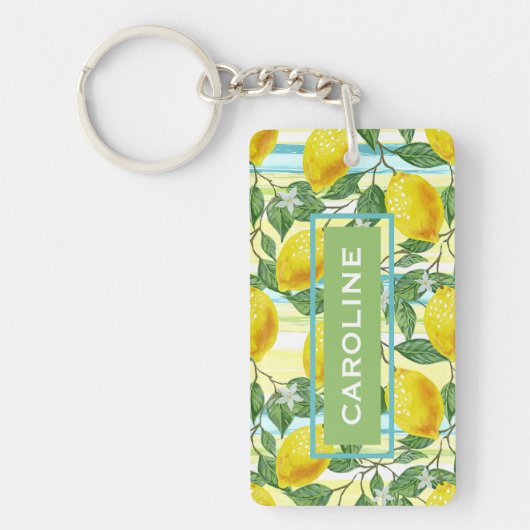 サマーカスタム地中海のレモン果実模様 キーホルダー (正面)