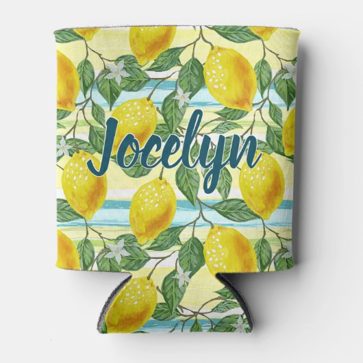 サマーカスタム地中海のレモン果実模様 缶クーラー (正面)