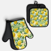 サマーカスタム地中海のレモン果実模様 鍋つかみ&鍋敷きセット