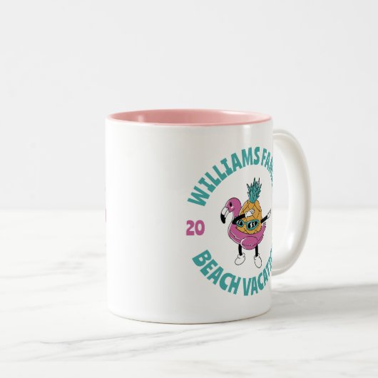 サマーカッコいいパイナップルファミリートリップビーチ休暇 ツートーンマグカップ (正面右)