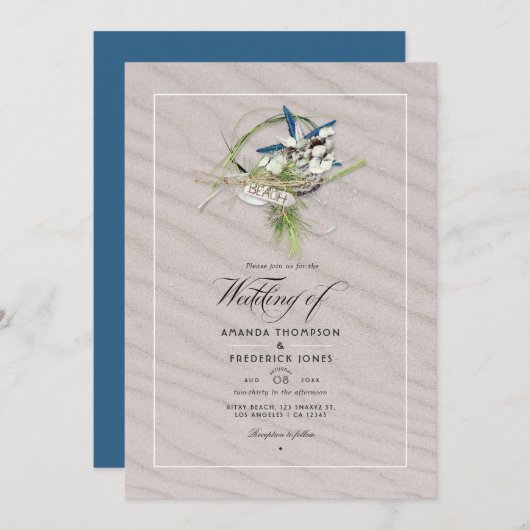 サマーカッコいいビーチ結婚式フォト招待状 招待状 (正面/裏面)