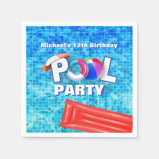 サマーカッコいいプールパーティースイミングウォーターおもしろい スタンダードカクテルナプキン (正面)