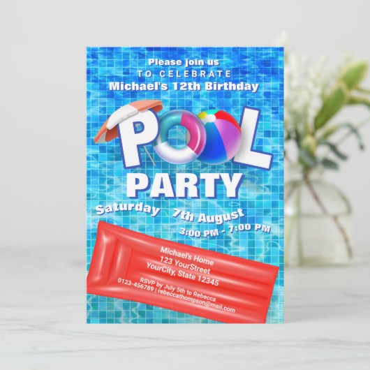 サマーカッコいいプールパーティースイミングウォーターおもしろい 招待状 (スタンド正面)