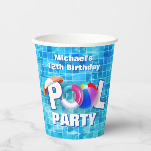 サマーカッコいいプールパーティースイミングウォーターおもしろい 紙コップ (正面)