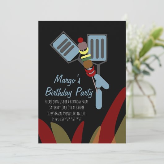 サマーカバスクックアウトパーク誕生日紙Cu 招待状 (スタンド正面)