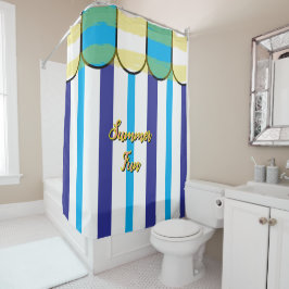 サマーカバナ ブルー ホワイト イエロー ストライプ シャワーカーテン