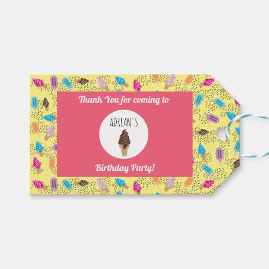 サマーカラフルアイスクリームアイスポップ誕生会 ギフトタグ (正面(横))