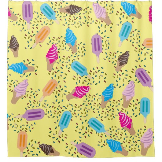 サマーカラフルアイスクリームパターン シャワーカーテン (正面)