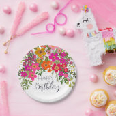 サマーカラフルガーデンフラワーズハッピーバースデー ペーパープレート (パーティー)