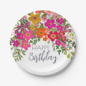 サマーカラフルガーデンフラワーズハッピーバースデー ペーパープレート (正面)