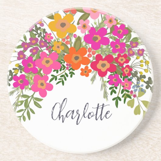 サマーカラフルガーデンフラワーズ名前をカスタムする コースター (正面)