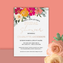 サマーカラフルガーデンフローラブライダルシャワー金ゴールド 箔招待状
