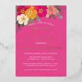 サマーカラフルガーデンフローラブライダルシャワー金ゴールド 箔招待状 (正面)