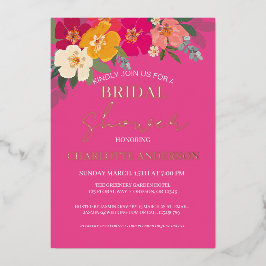 サマーカラフルガーデンフローラブライダルシャワー金ゴールド 箔招待状
