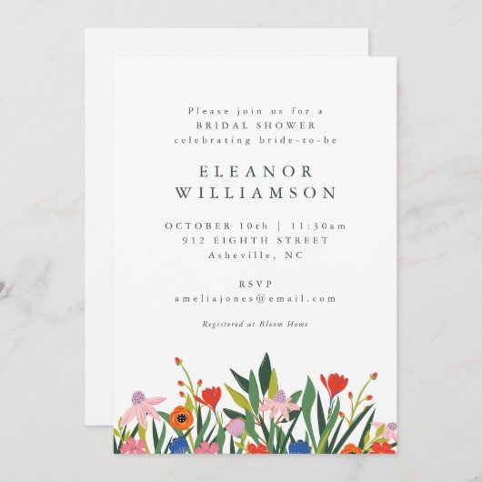 サマーカラフルガーデンフローラブライダルシャワー 招待状 (正面/裏面)