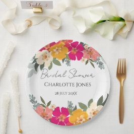 サマーカラフルガーデンブライトフローラ花嫁シャワー ペーパープレート