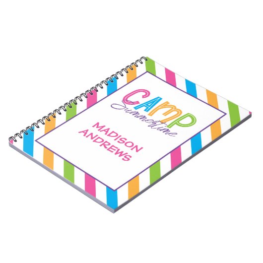 サマーカラフルキャンプジャパーソナライズされたーナノート ノートブック (左側)