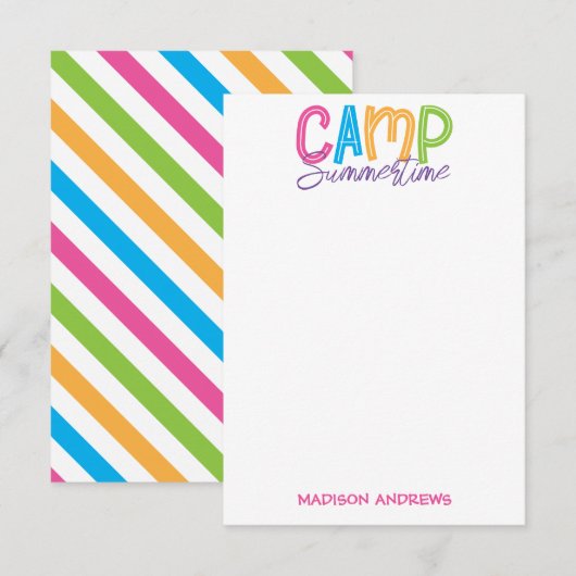 サマーカラフルキャンプノパーソナライズされたートカード サンキューカード (正面/裏面)