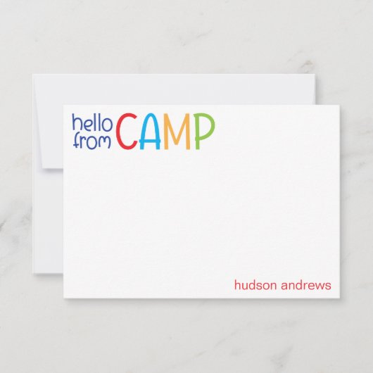 サマーカラフルキャンプノパーソナライズされたートカード サンキューカード (正面)