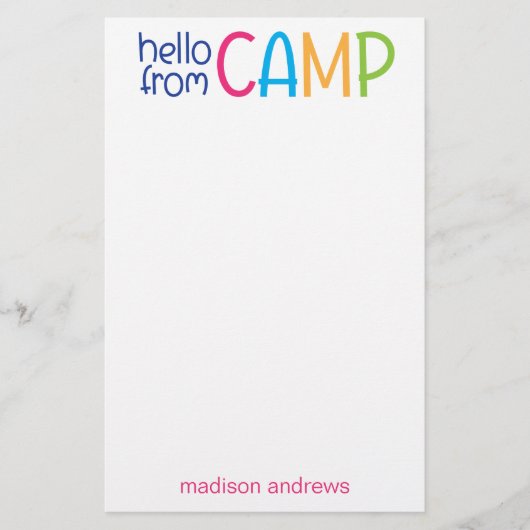 サマーカラフルキャンプ文パーソナライズされた具 便箋 (正面)