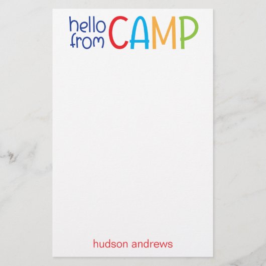 サマーカラフルキャンプ文パーソナライズされた具 便箋 (正面)