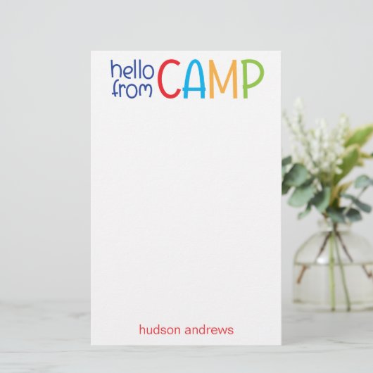 サマーカラフルキャンプ文パーソナライズされた具 便箋 (スタンド正面)