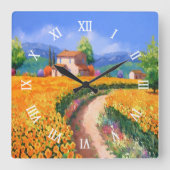 サマーカラフルサンフラワーズラプロヴァンスフランス スクエア壁時計 (正面)