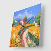 サマーカラフルサンフラワーズラプロヴァンスフランス スクエア壁時計 (傾斜)