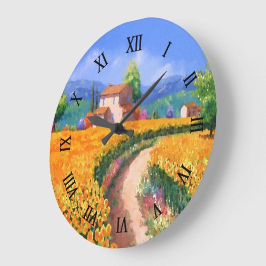 サマーカラフルサンフラワーズラプロヴァンスフランス ラージ壁時計 (傾斜)