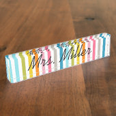サマーカラフルストライプ机用ネームプレート デスクネームプレート (側面)