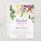 サマーカラフルパープルフローラブライダルシャワー 招待状 (正面)