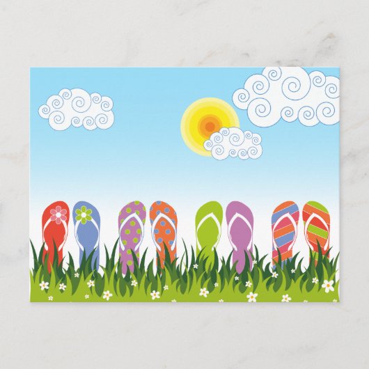 サマーカラフルビーチサンダルおもしろいインザサンガーデン ポストカード (正面)