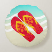 サマーカラフルビーチビーチサンダル装飾用クッション ラウンドクッション (正面)