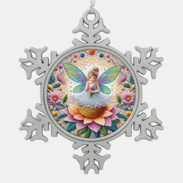 サマーカラフルフェアリー2イラストレーション スノーフレークピューターオーナメント
