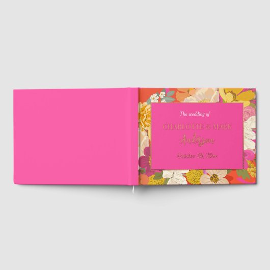 サマーカラフルフローラガーデンピンク結婚ズ ゲストブック (全面)