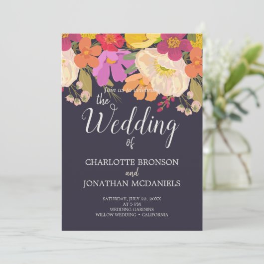 サマーカラフルフローラ庭園の結婚式 招待状 (スタンド正面)
