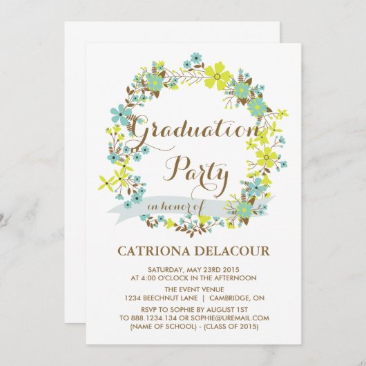 サマーカラフルリース |卒業招待状 招待状 (正面/裏面)